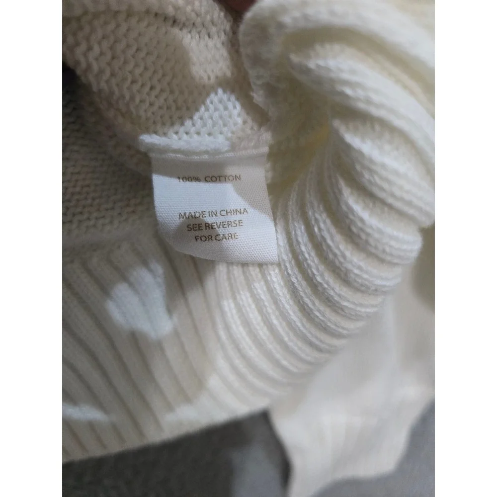 Patriotic White Cotton Full Zip American Flag Mock Neck Sweater Cardigan Medium - Picture 6 of 7